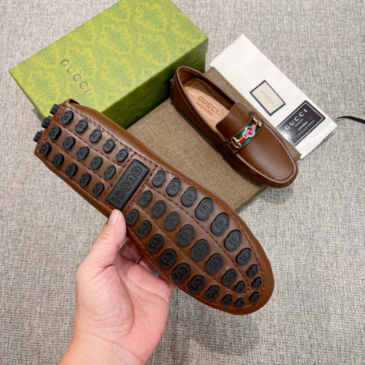 Gucci Brown Metal Hardware Loafers — detail
