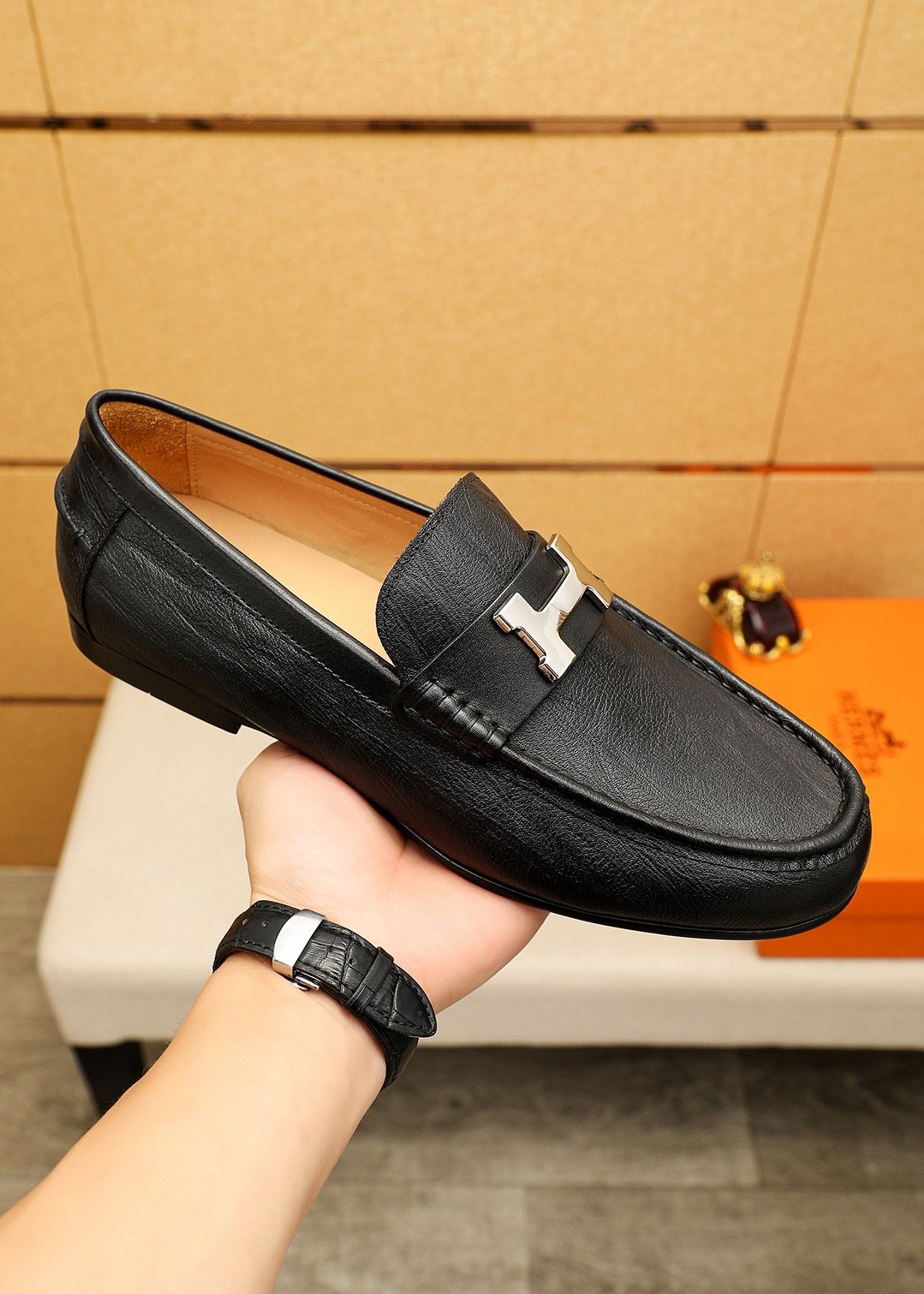 Hermès Black H-Hardware Loafers — model