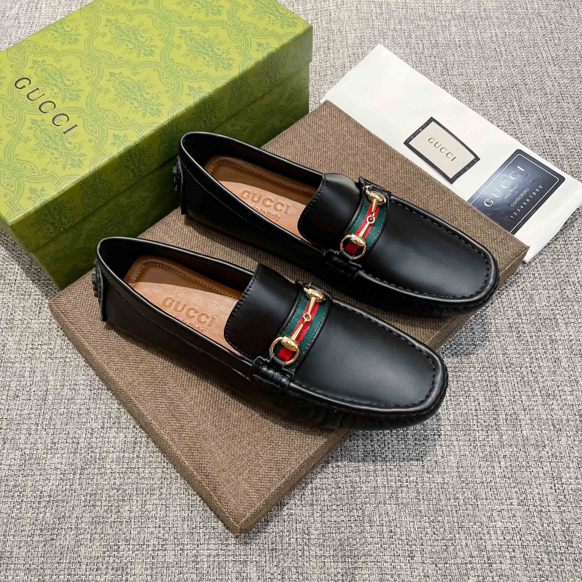 Gucci Black Web Stripe Loafers — front