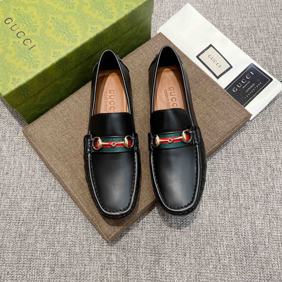 Gucci Black Web Stripe Loafers — front