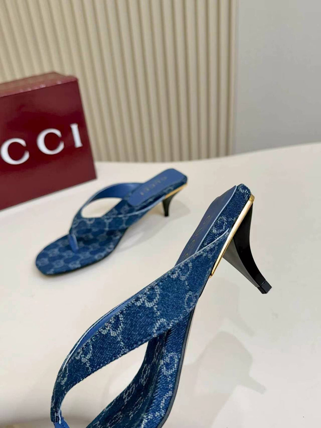 Gucci Blue Monogram Slingback Sandals — front