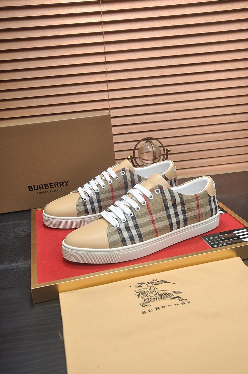 Burberry Beige Plaid Low-Top Sneakers — side