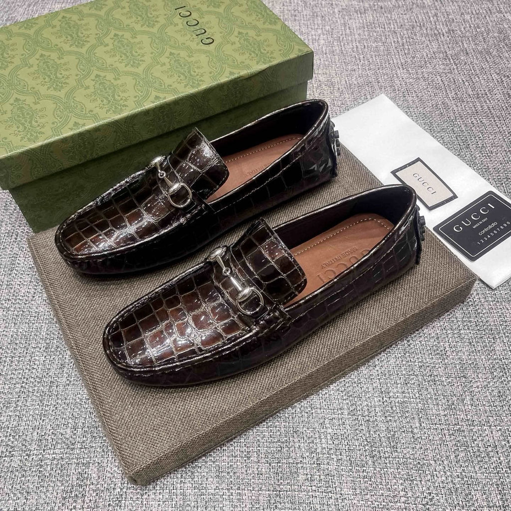 Gucci Dark Brown Horsebit Loafers — front
