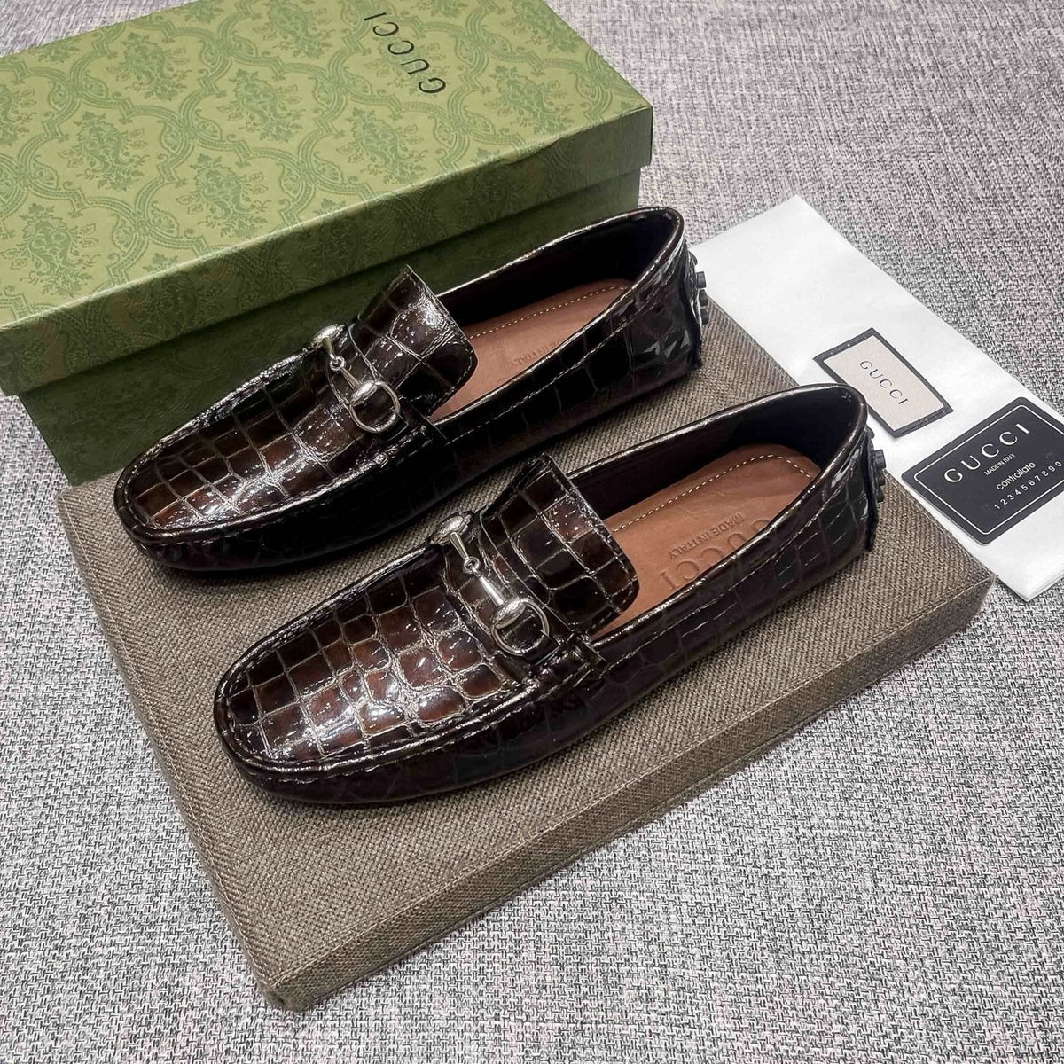 Gucci Dark Brown Horsebit Loafers — front