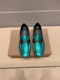 Gucci Metallic Teal Horsebit Loafers — hero