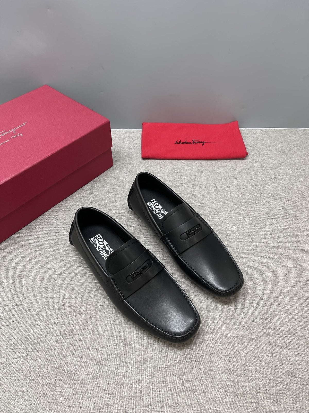 Ferragamo Black Leather Driving Loafers — hero