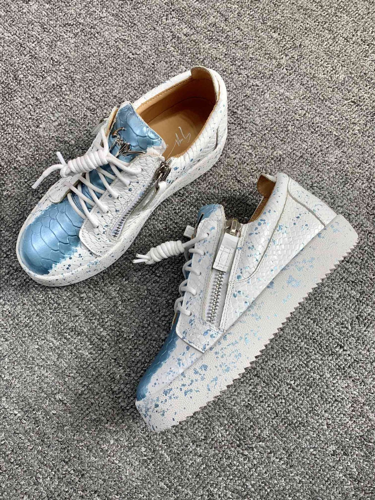 Giuseppe Zanotti Blue Speckle Low-Top Sneakers — side
