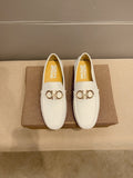 Ferragamo White Hardware Loafers — hero