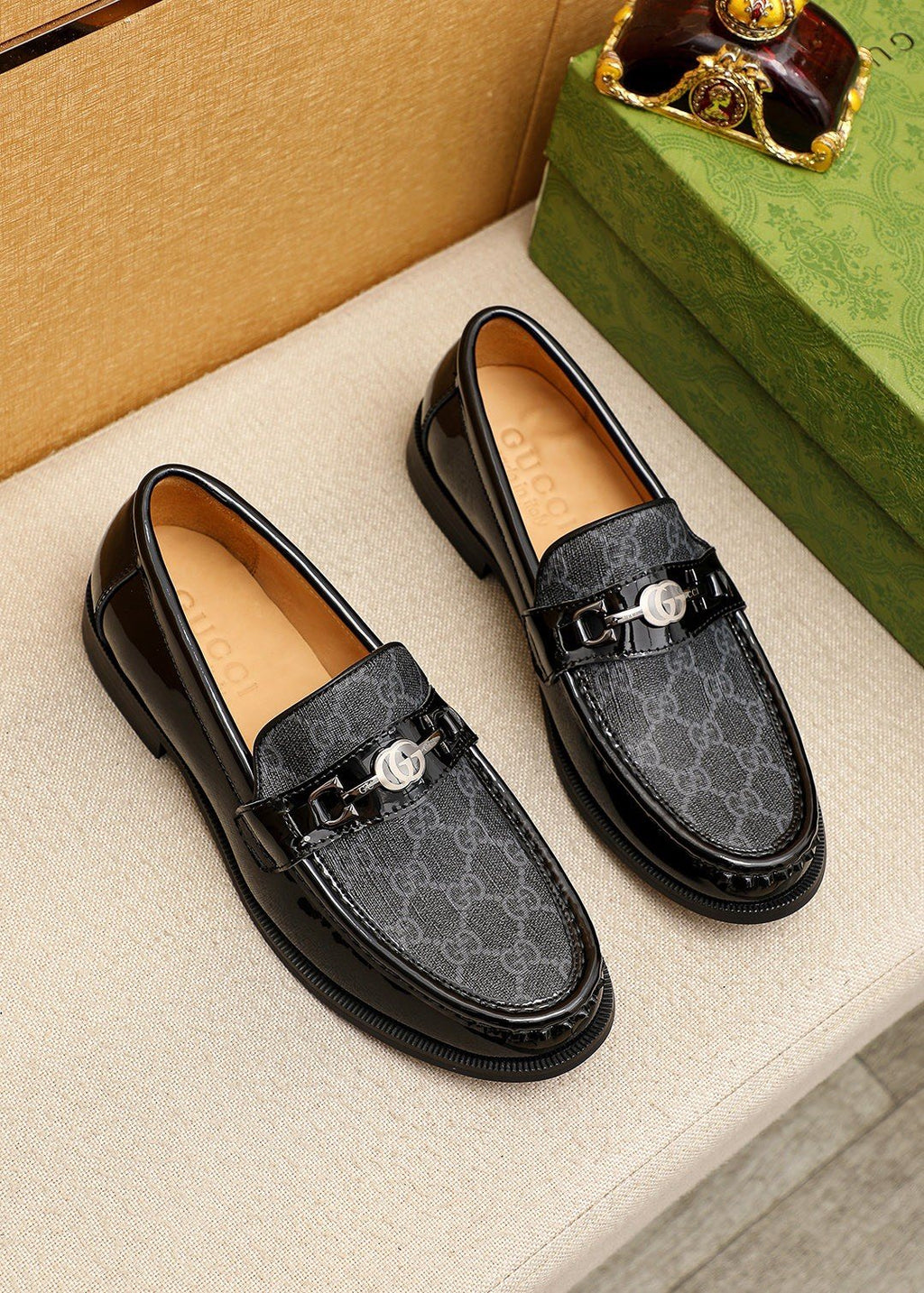 Gucci Black and Gray Metal Bit Loafers — hero