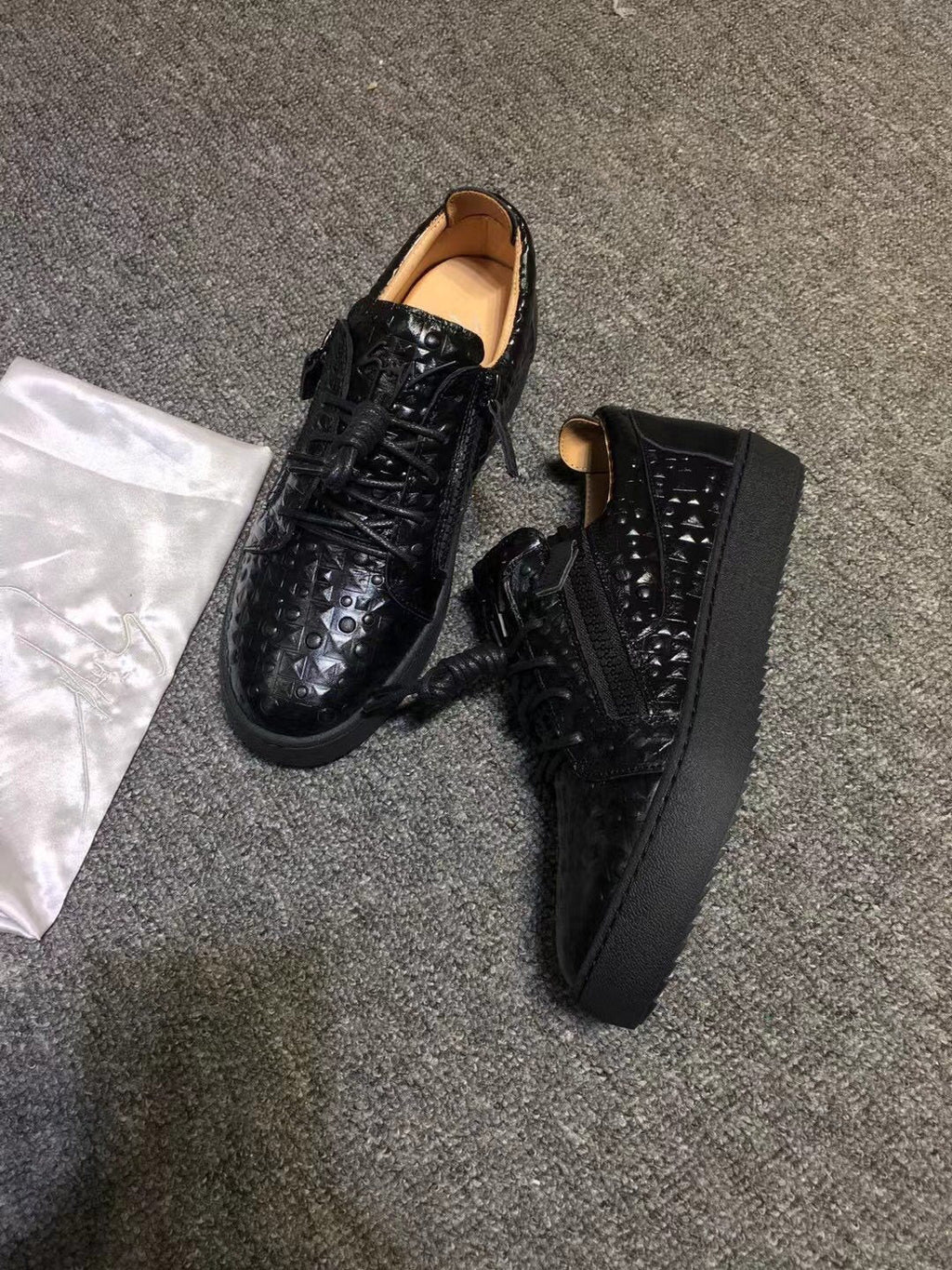 Giuseppe Zanotti Black Perforated Low-Top Sneakers — side