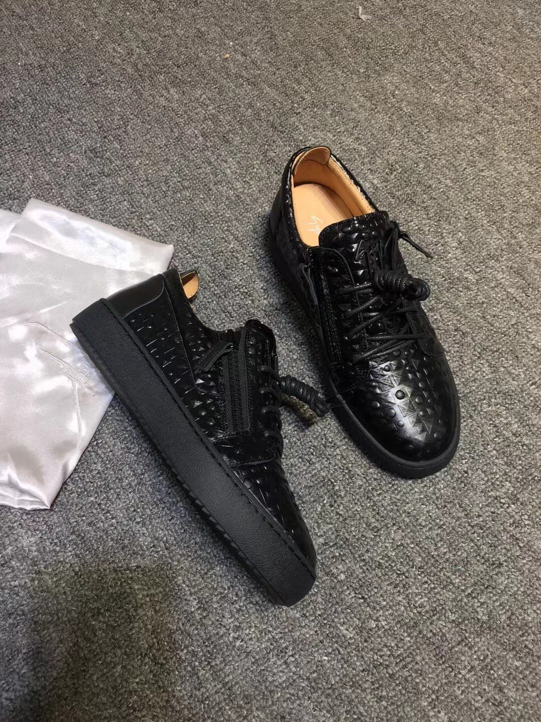 Giuseppe Zanotti Black Perforated Low-Top Sneakers — side