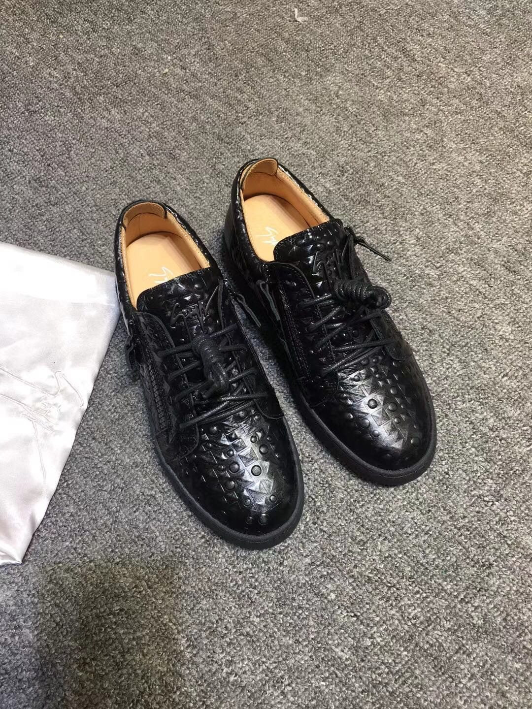 Giuseppe Zanotti Black Perforated Low-Top Sneakers — front