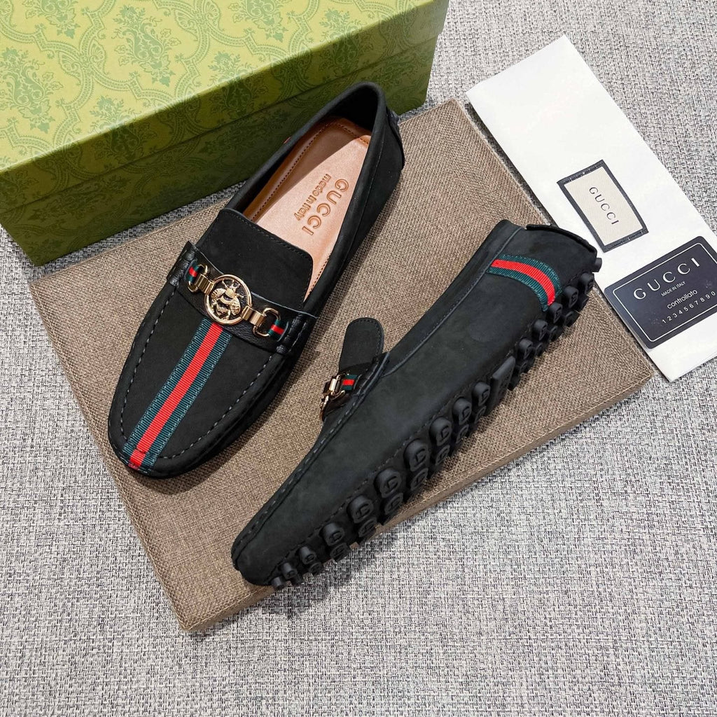 Gucci Black Stripe Driving Shoes — side