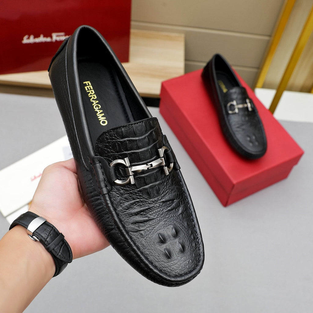 Ferragamo Black Textured Loafers — model