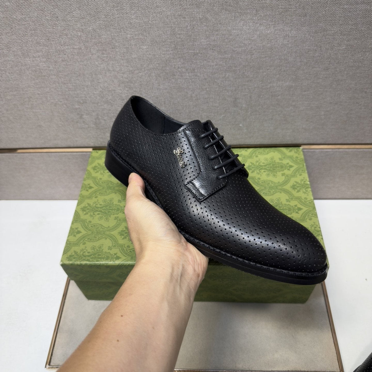 Gucci Black Perforated Lace-Up Shoes — model