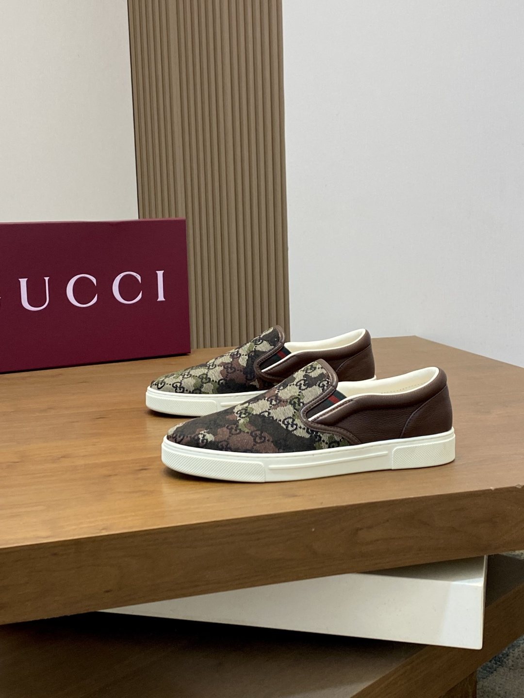 Gucci Brown Floral Slip-On Sneakers — front