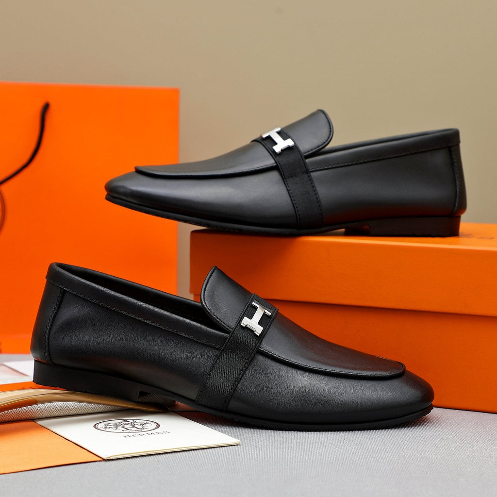 Hermès Black H-Hardware Slip-On Loafers — front