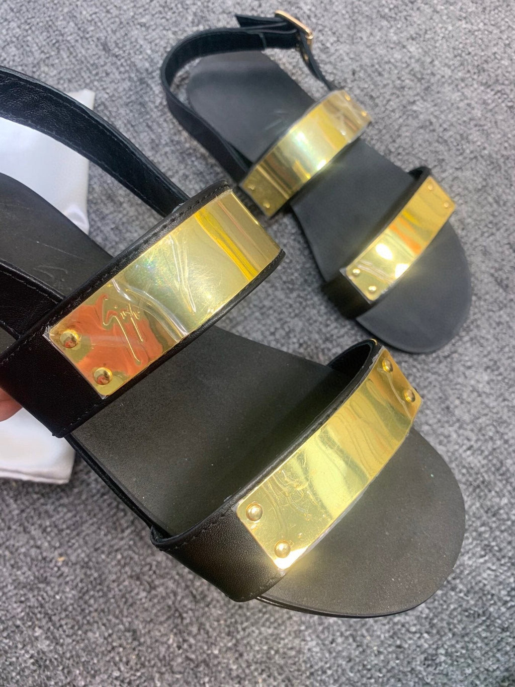 Giuseppe Zanotti Black Gold-Tone Open-Toe Sandals — detail