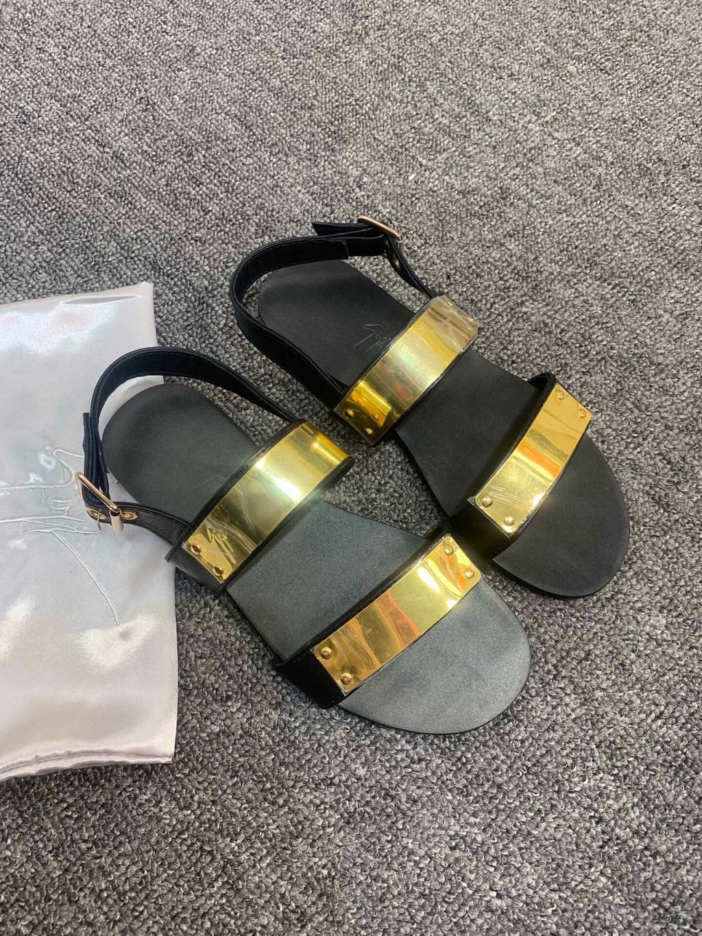 Giuseppe Zanotti Black Gold-Tone Open-Toe Sandals — front