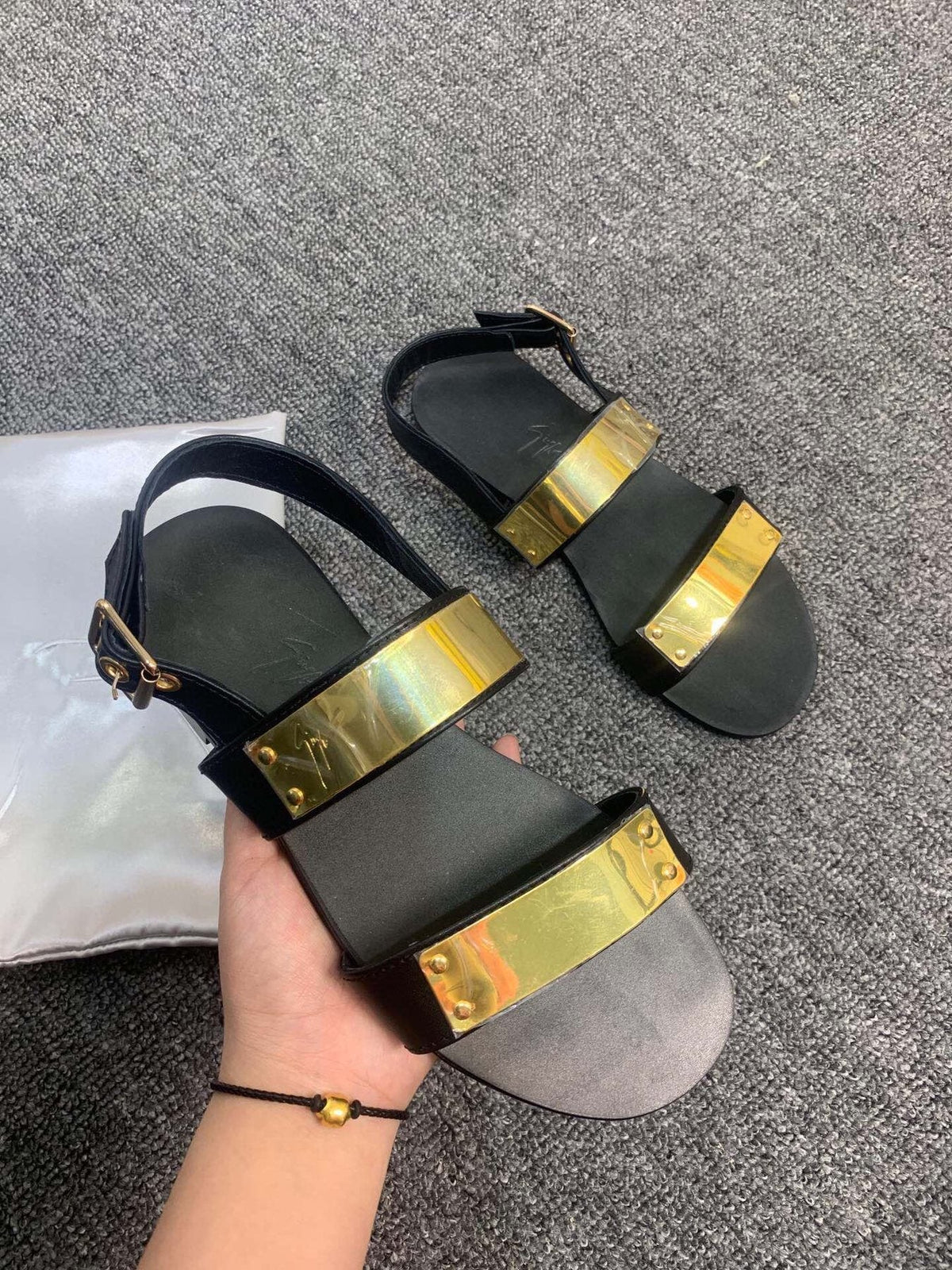Giuseppe Zanotti Black Gold-Tone Open-Toe Sandals — model