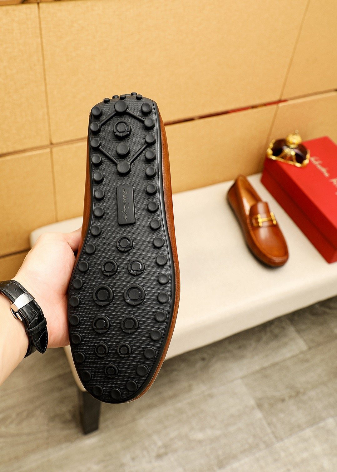 Ferragamo Brown Bit Loafers — detail