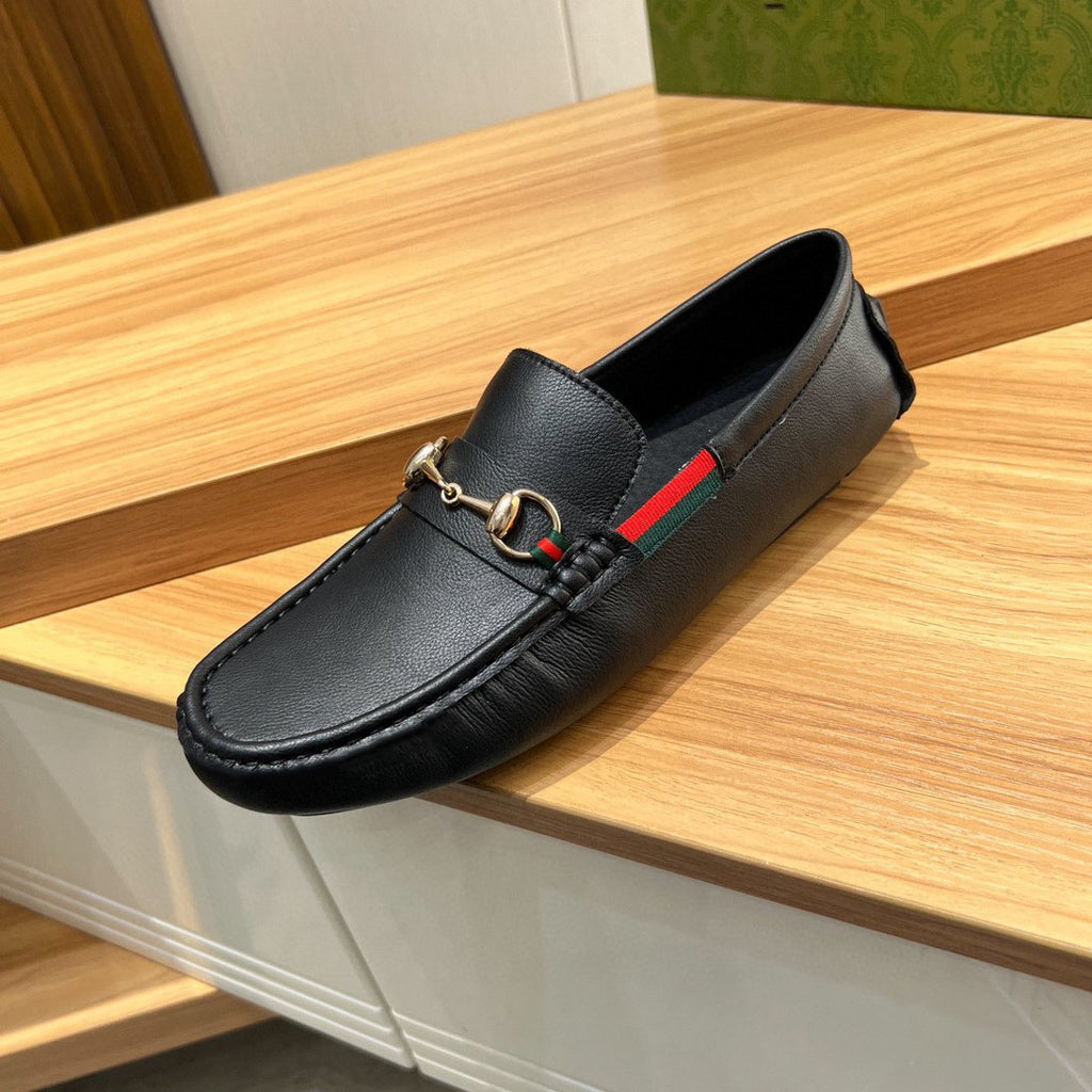 Gucci Black Stripe Bit Loafers — front