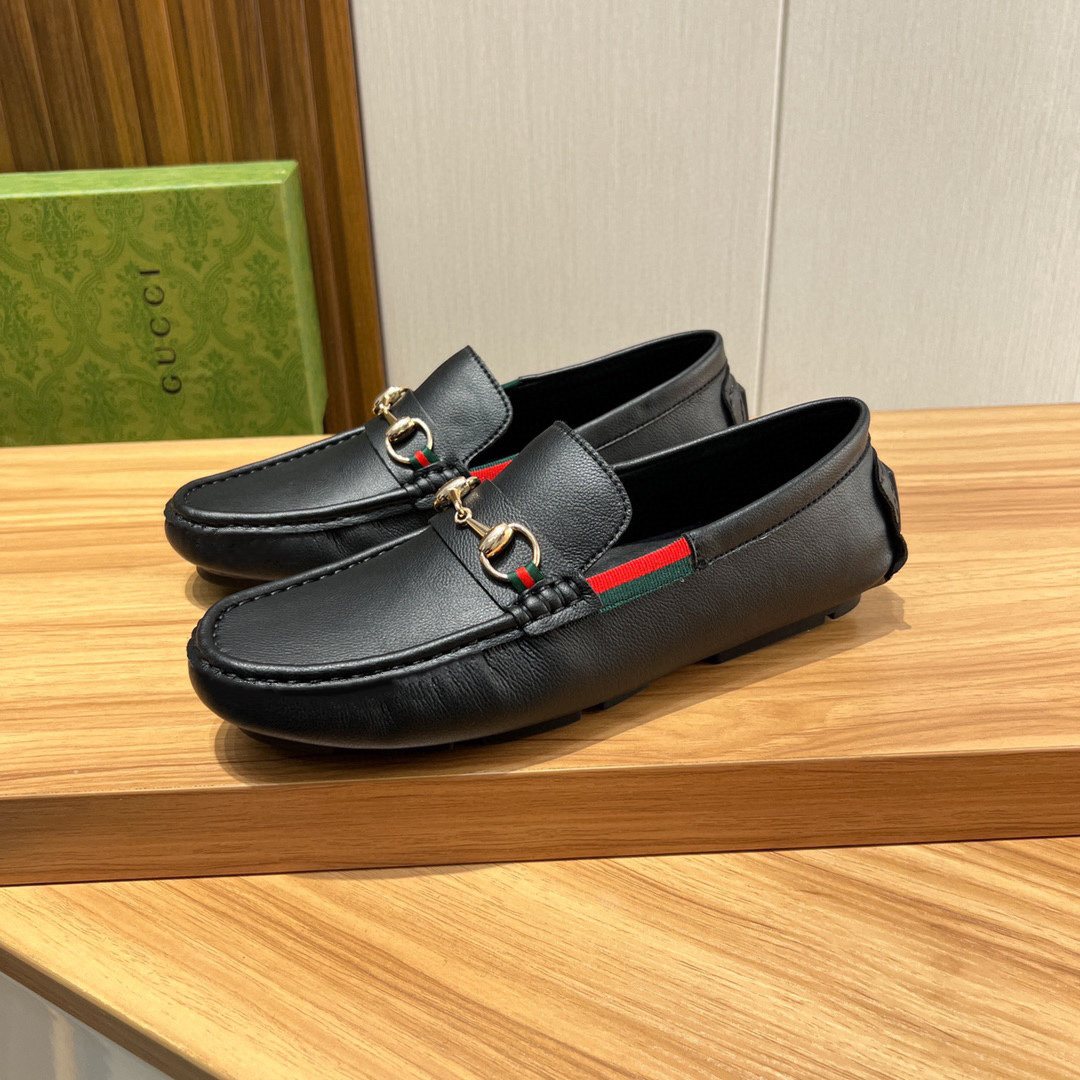 Gucci Black Stripe Bit Loafers — side