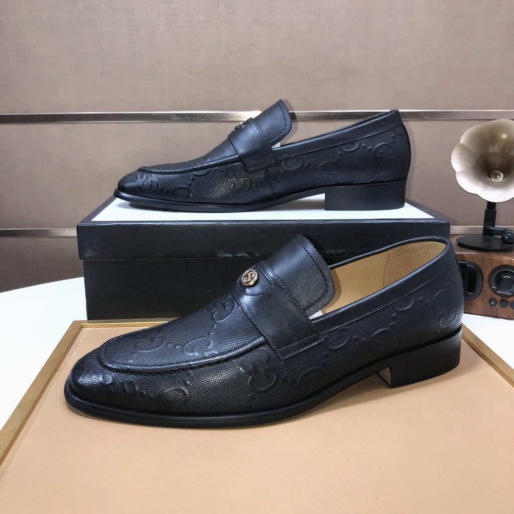 Gucci Black Embossed Leather Loafers — side