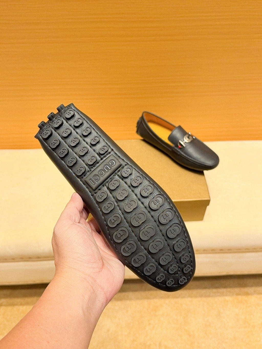 Gucci Black Textured Loafers — detail