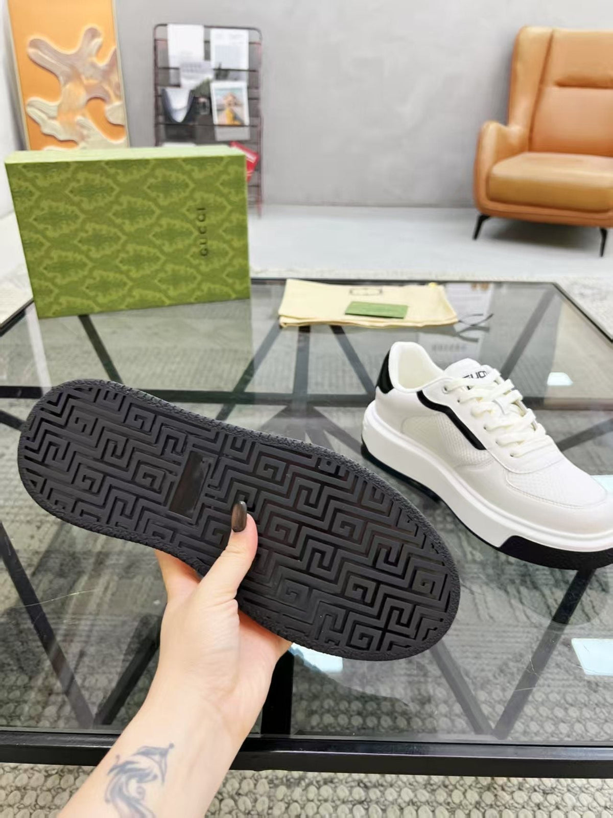 GUCCI White and Black Low-Top Sneakers — detail