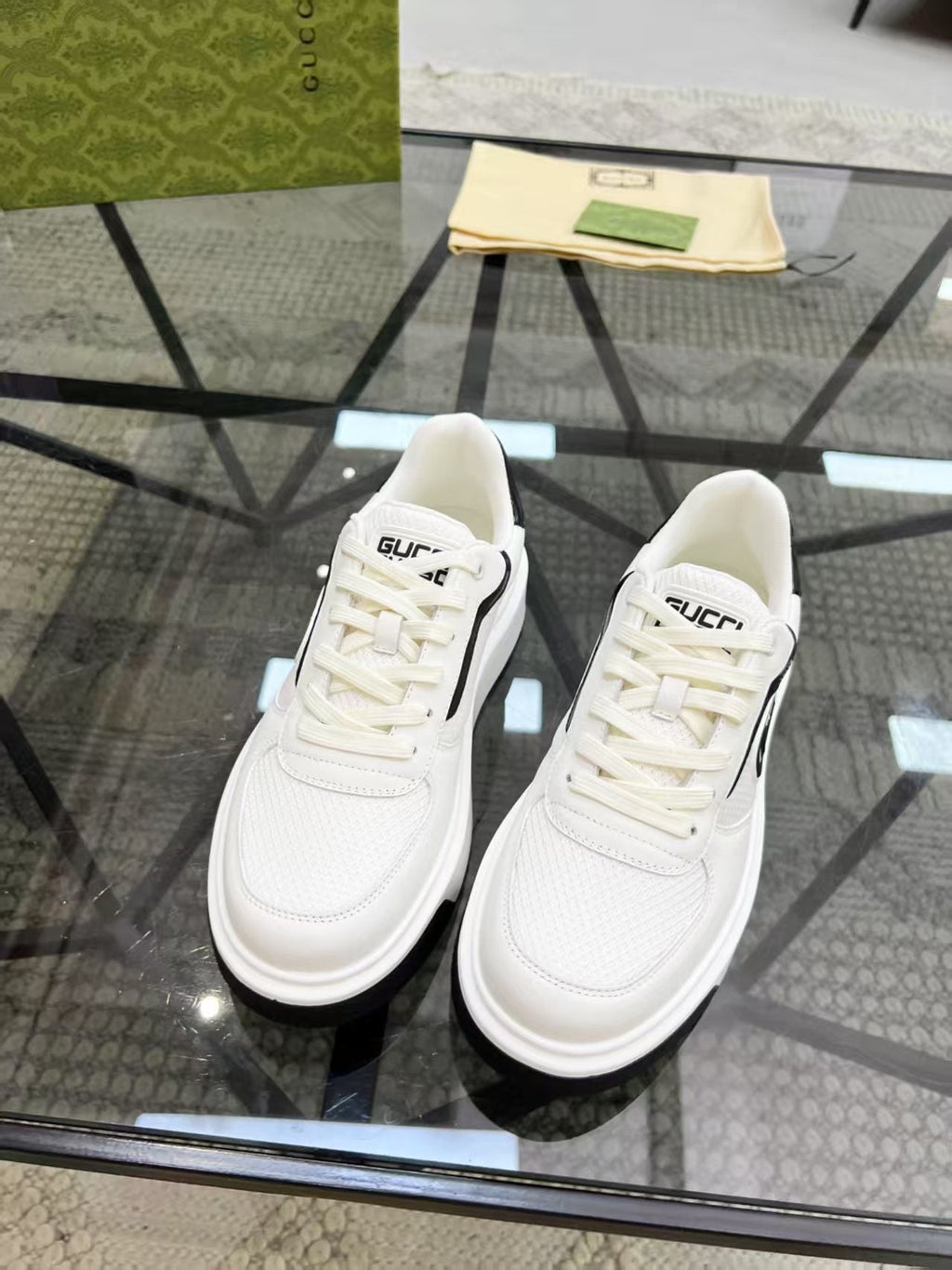 GUCCI White and Black Low-Top Sneakers — hero
