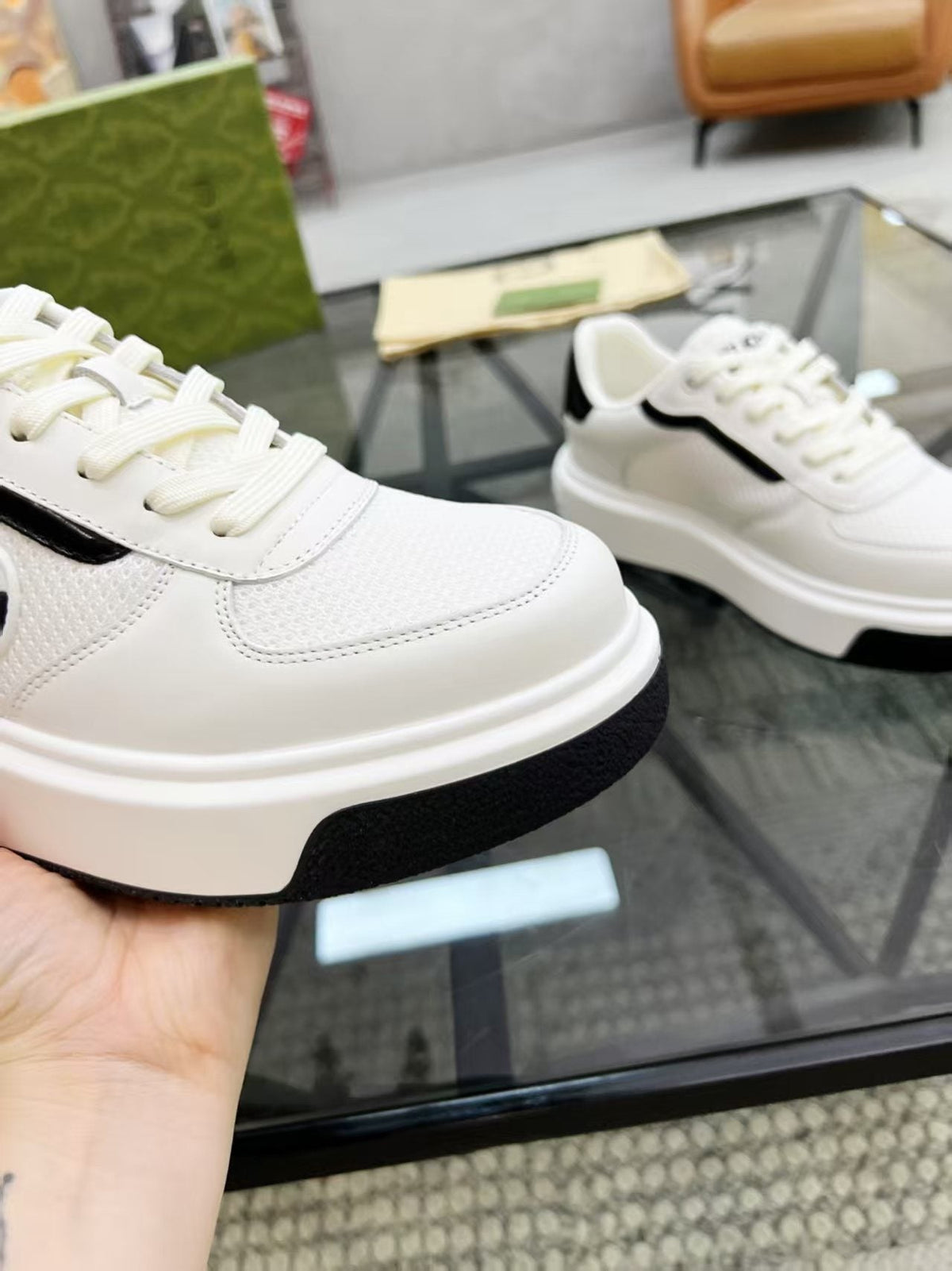 GUCCI White and Black Low-Top Sneakers — detail