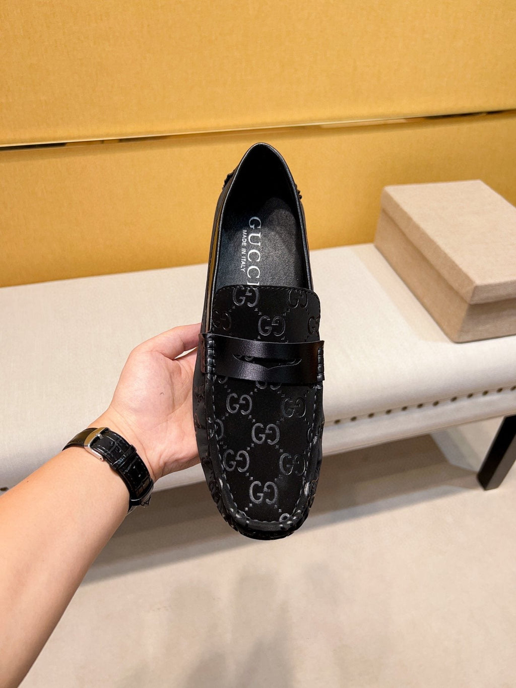 Gucci Black Patterned Loafers — front