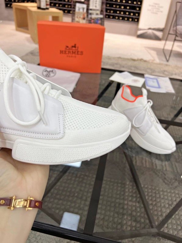 Hermès White Orange Knit Sneakers — detail