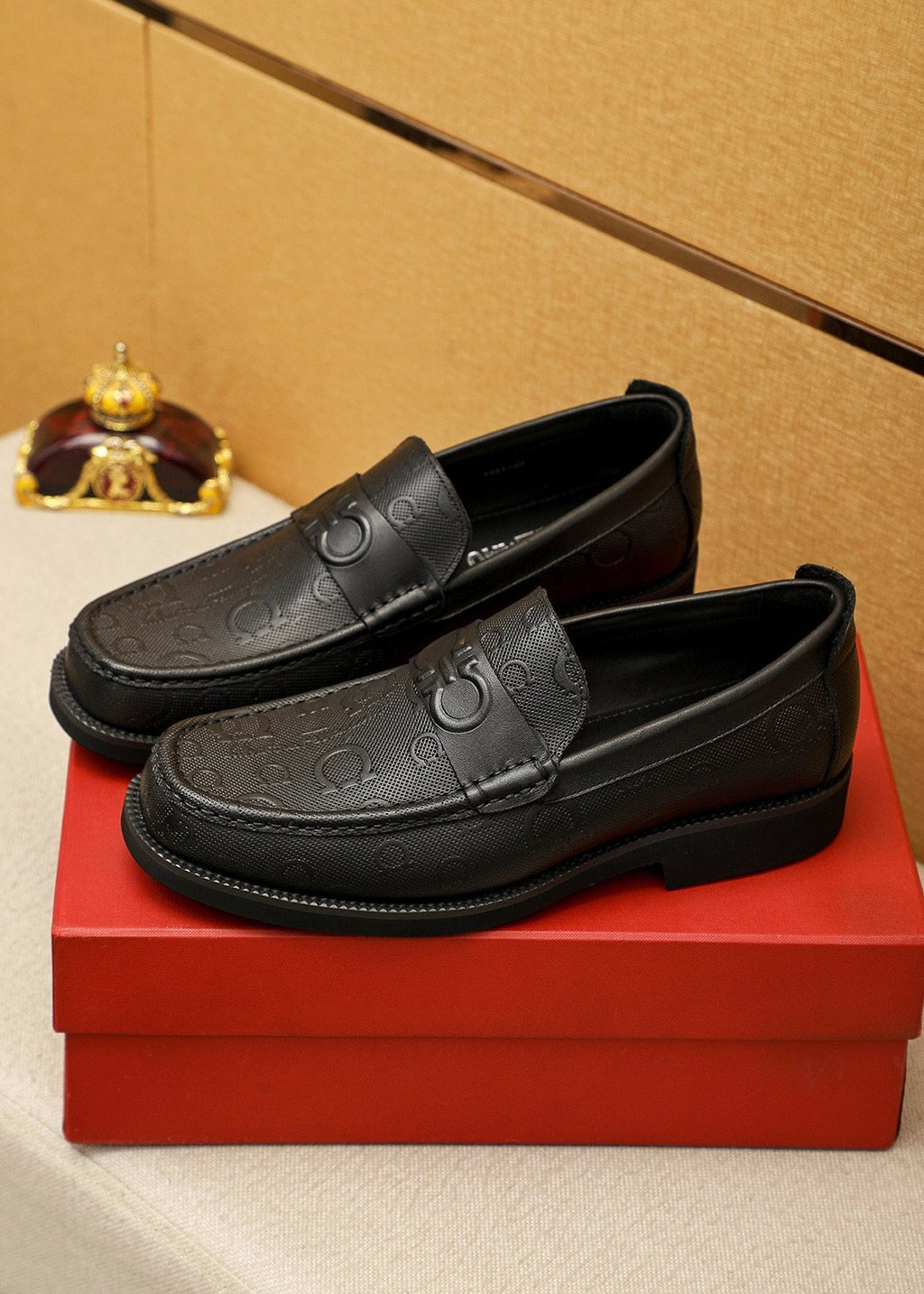Ferragamo Black Embossed Hardware Loafers — front