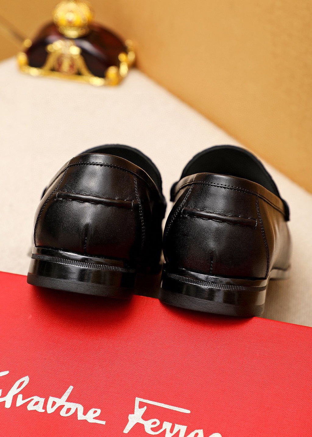 Ferragamo Black Embossed Buckle Loafers — back