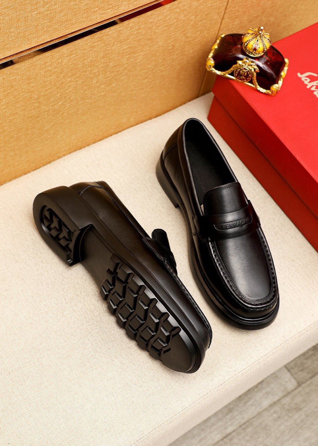 Ferragamo Black Leather Loafers — side