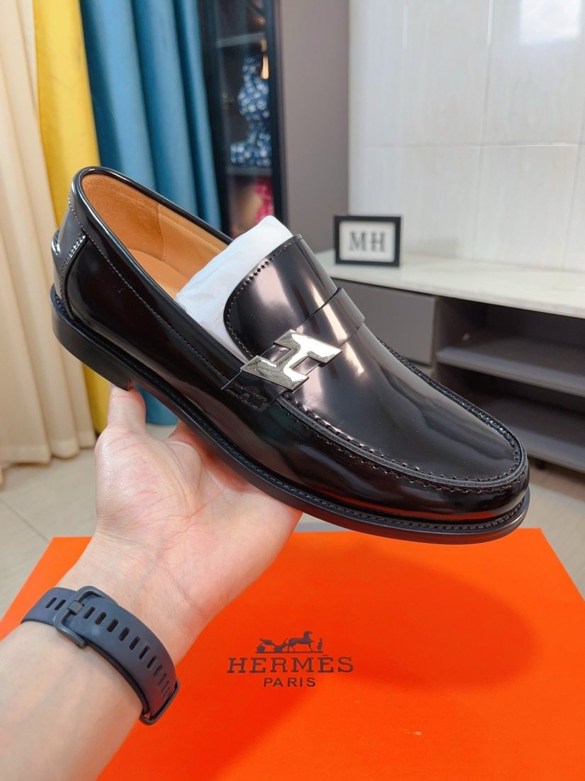 Hermès Black H-Detail Slip-On Loafers — model