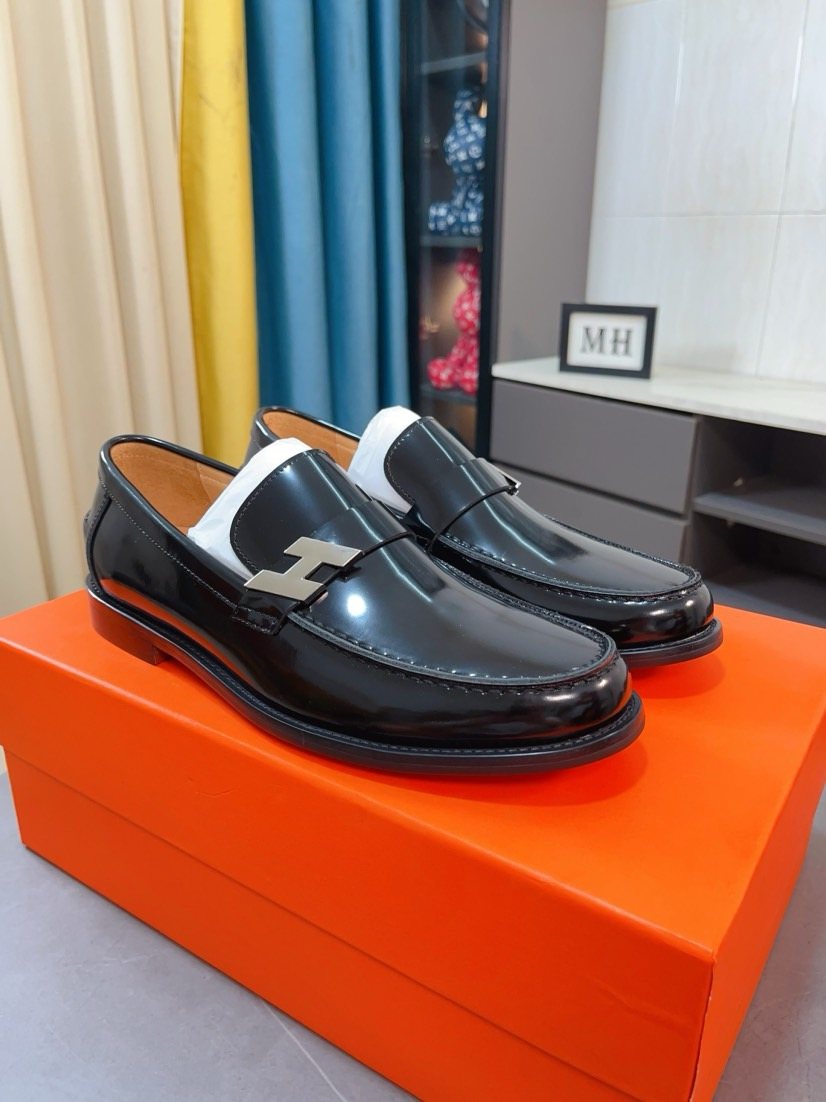 Hermès Black H-Detail Slip-On Loafers — front
