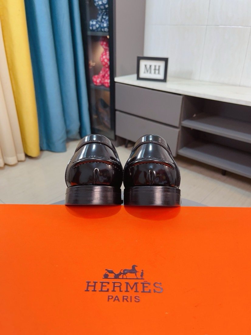 Hermès Black H-Detail Slip-On Loafers — back