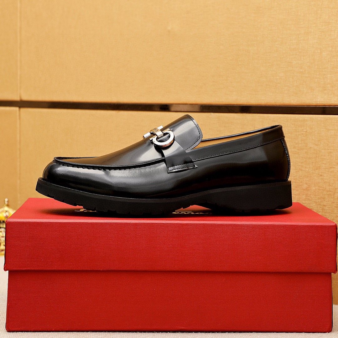 Ferragamo Black Hardware Loafers — side