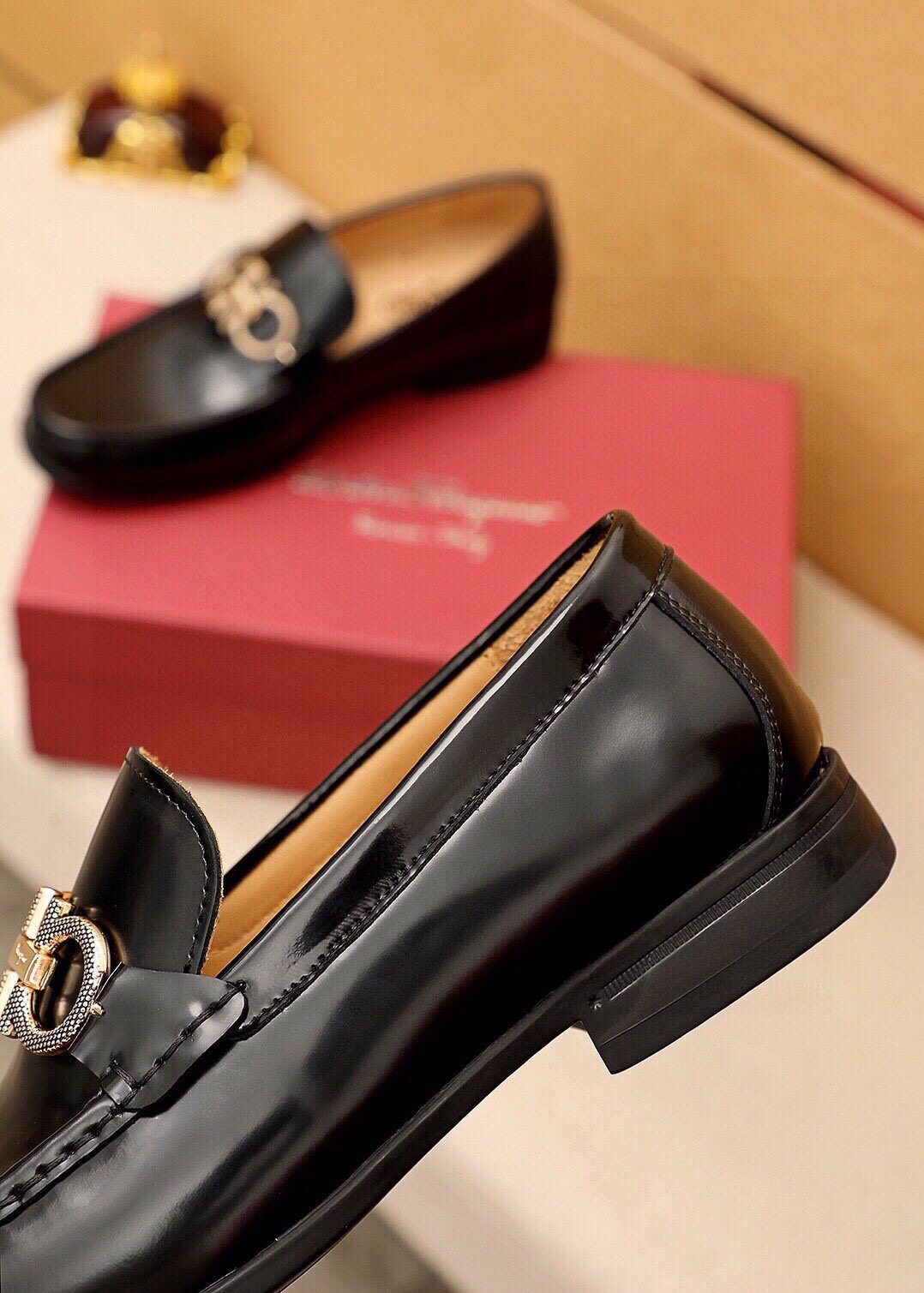 Ferragamo Black Hardware Loafers — side