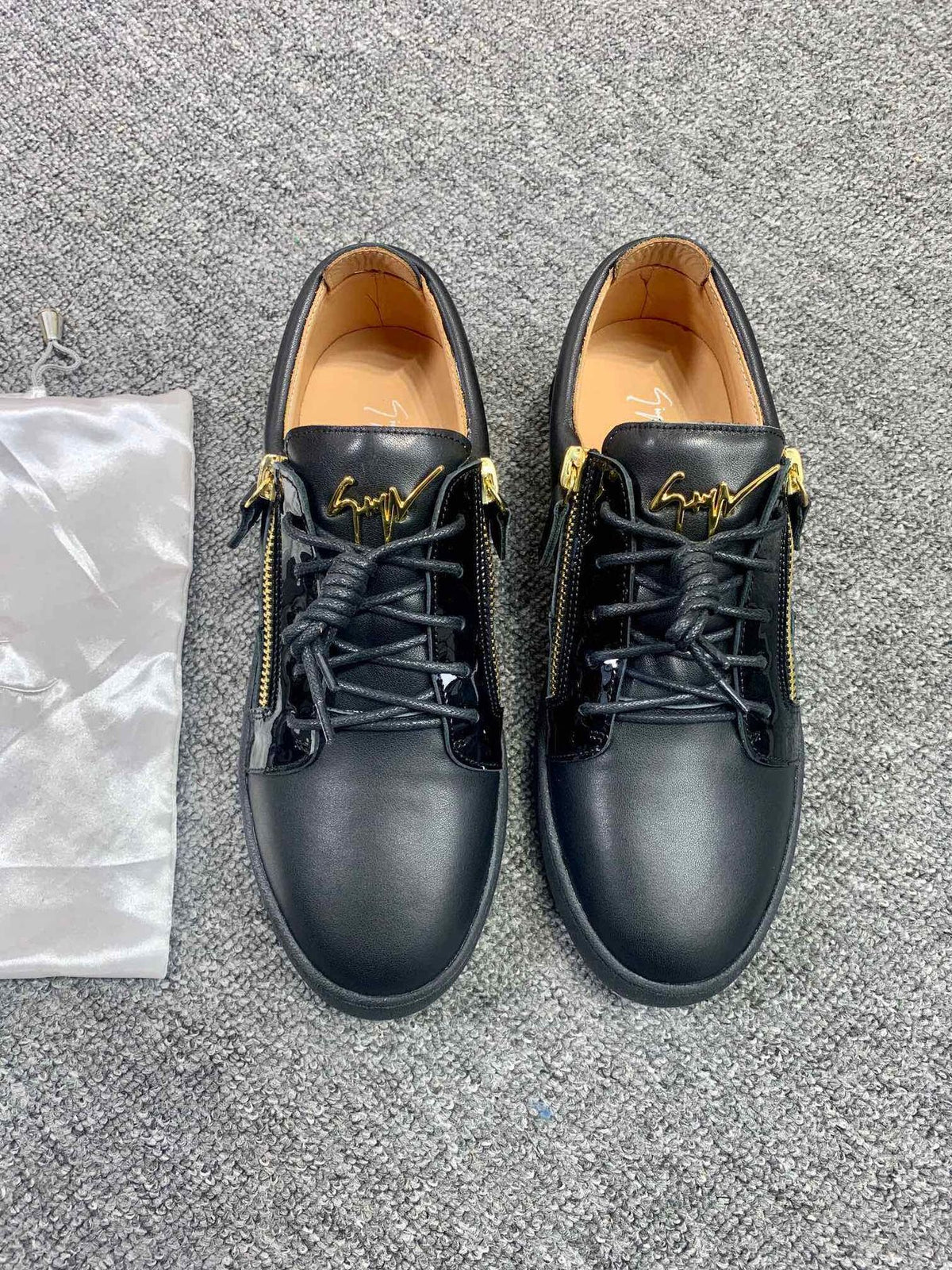 Giuseppe Zanotti Black Gold-Zip Low-Top Sneakers — front