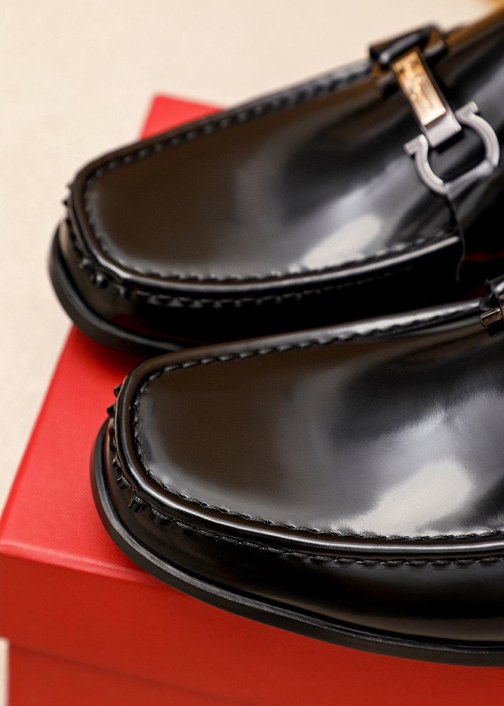 Ferragamo Black Buckle Leather Loafers — detail