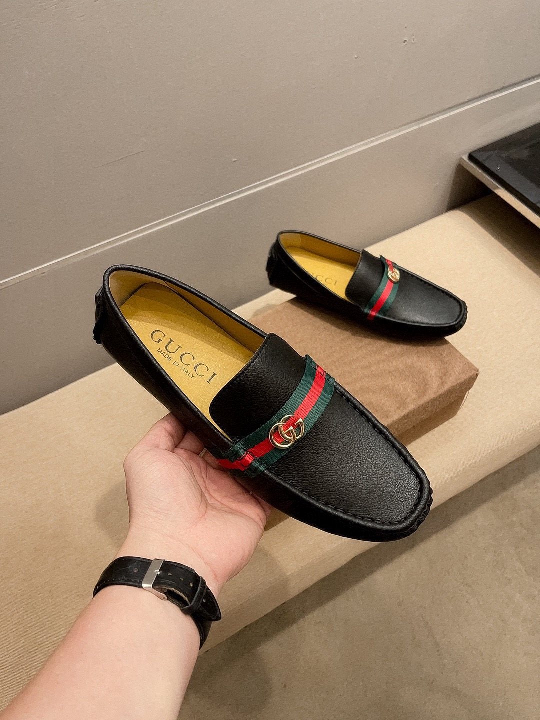 Gucci Black Stripe Driving Loafers — model