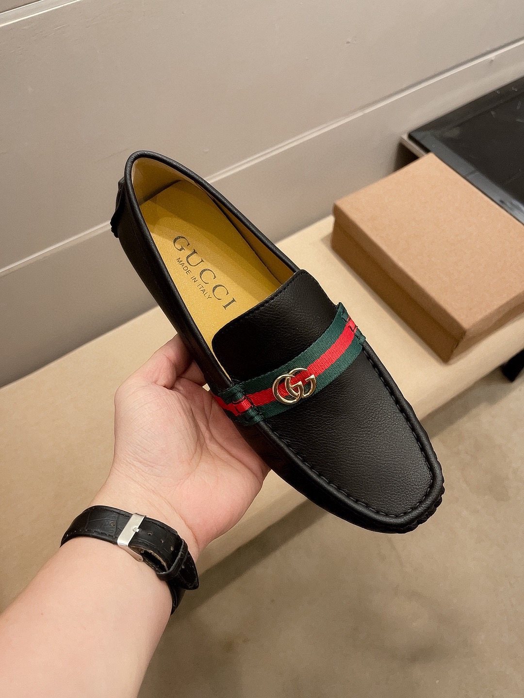 Gucci Black Stripe Driving Loafers — model