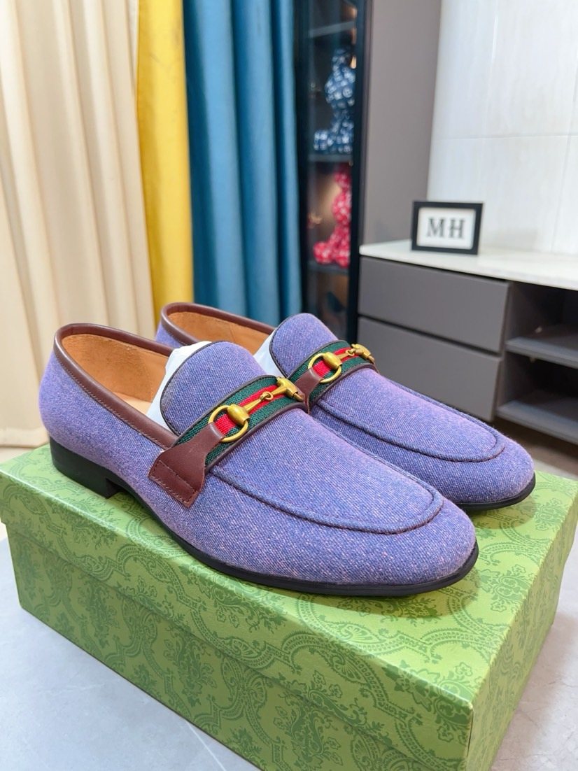 Gucci Purple-Blue Brown-Trim Loafers — hero