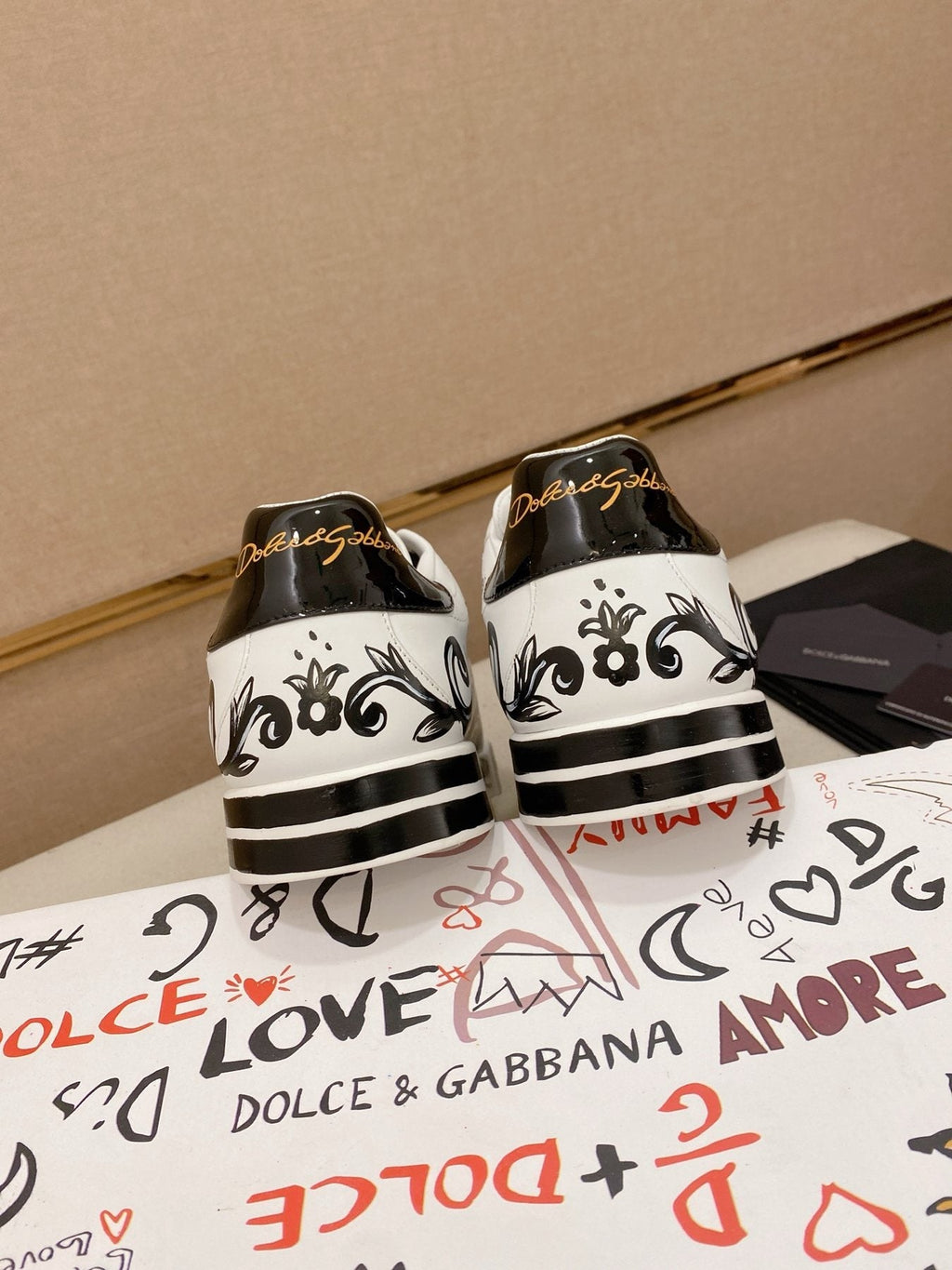 Dolce & Gabbana White Graphic Lace-Up Sneakers — back