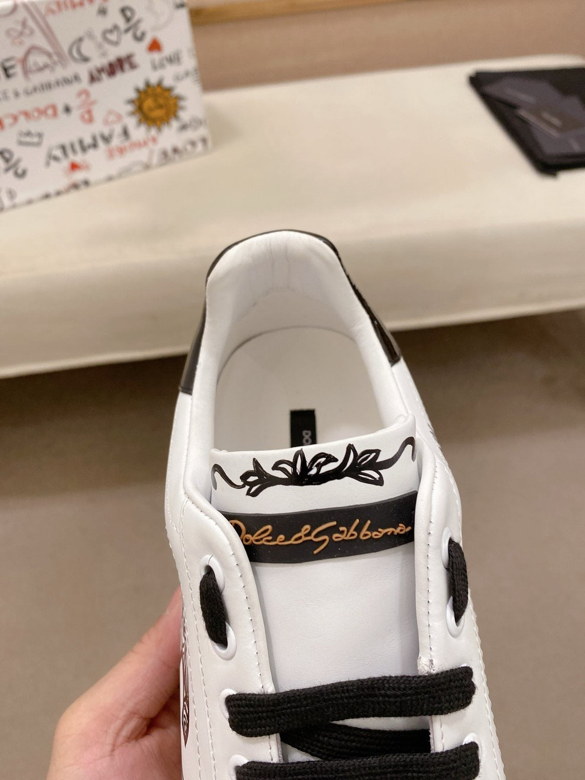 Dolce & Gabbana White Graphic Lace-Up Sneakers — detail