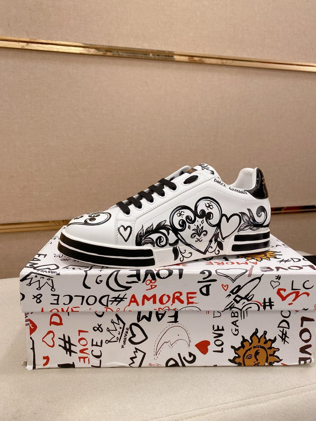 Dolce & Gabbana White Graphic Lace-Up Sneakers — front